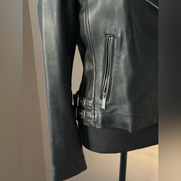 MICHAEL Michael Kors Black Leather Moto Lamb Leather Jacket Size Medium - Picture 3 of 10